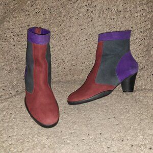 ARCHE-France-90's Look-Colorblock Nubuck-Purple/Burgundy/Black-Sz 39-Excellent